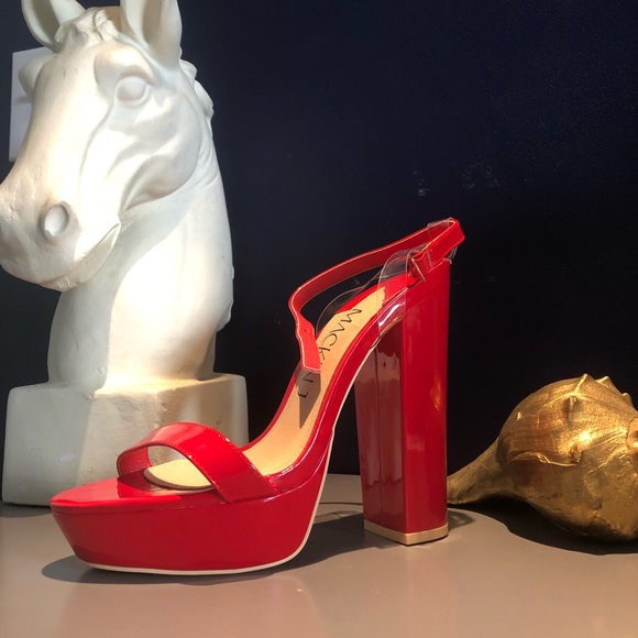 Red Open-Toe Platform Heel - Picture 2 of 7